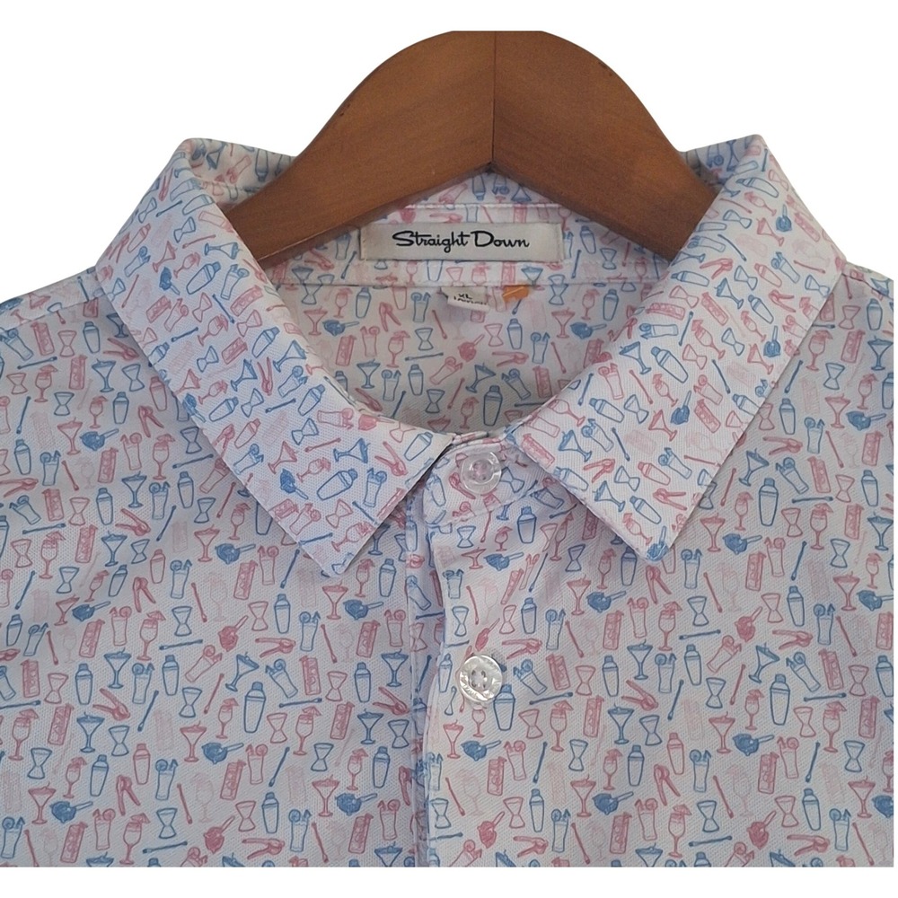 Straight Down Polo Shirt Mens XL Cocktail Print Grand Traverse Resort Golf